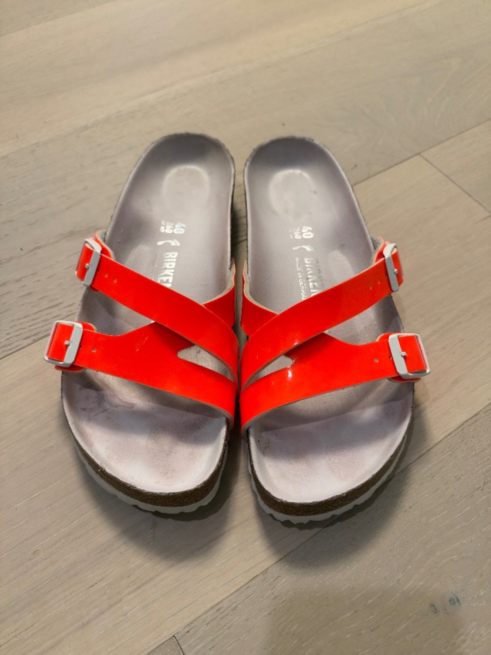 Birkenstock Yao Neon Orange Glossy Slide Sandals — EU 40